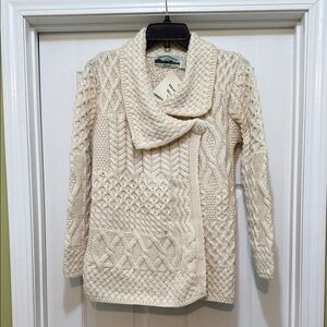 Aran Crafts Ireland 100% Merino Wool Aran Sweater Coat S NWT